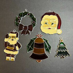 VTG Lot of 5 Plexiglass Santa Claus, Wreath, Bell & Christmas Tree Suncatchers